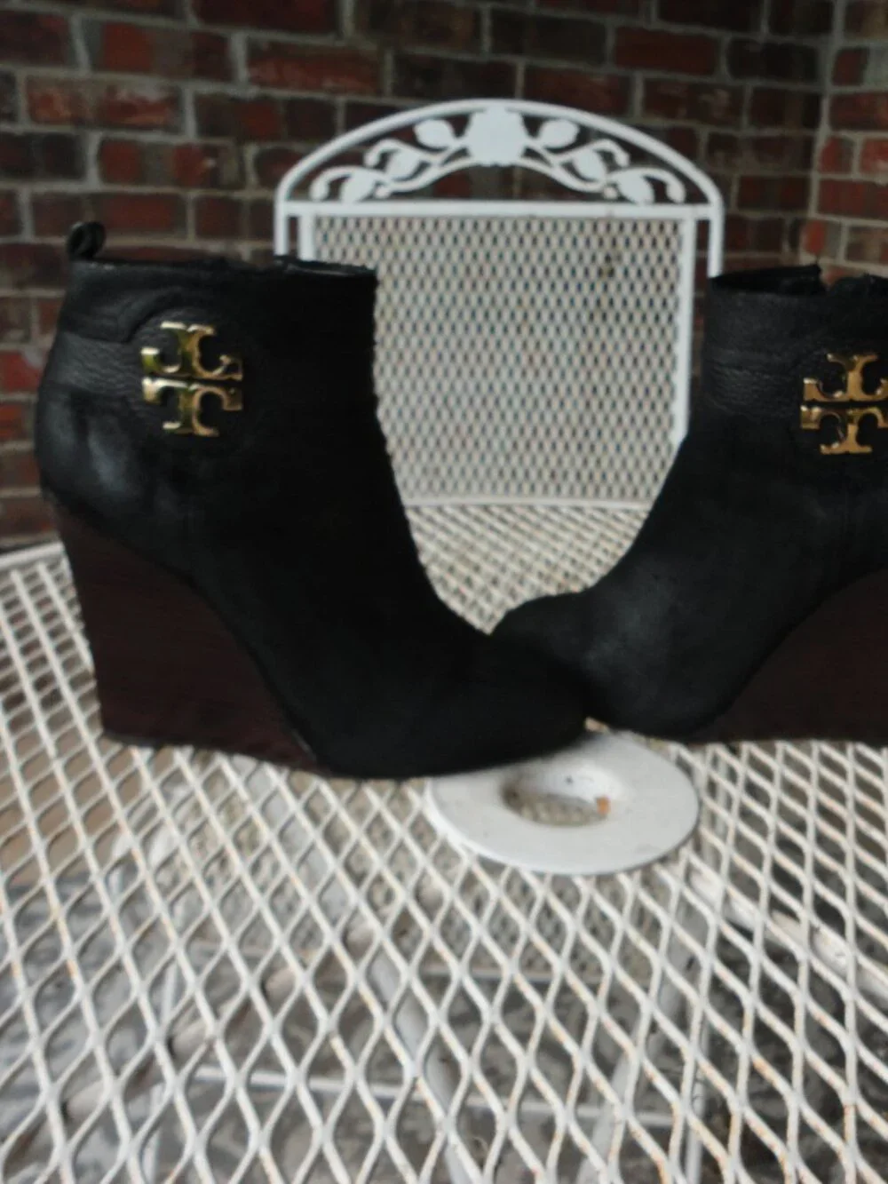 TORY BURCH Black Leather Distressed Chunky Heel Ankle Boots Size 6
